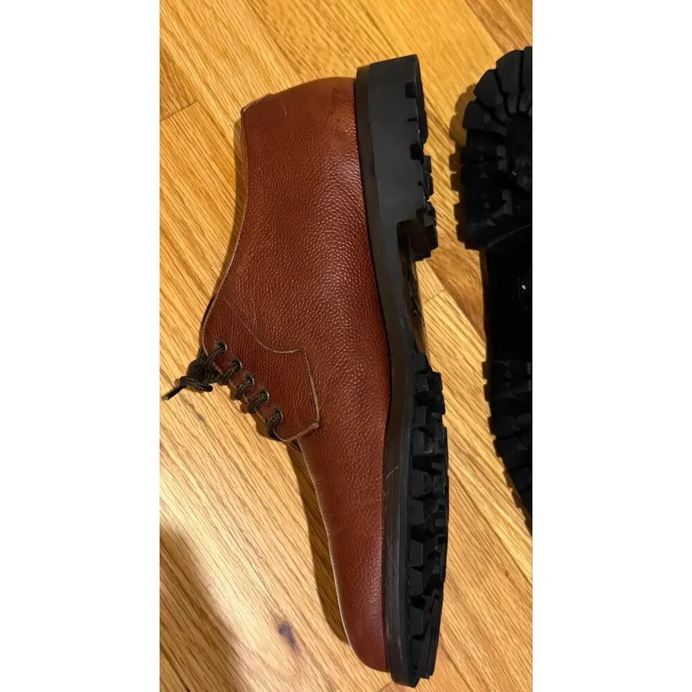 Salvatore Ferragamo Studio Brown Pebble Grain Leather Vibram Lug Derby Shoes 9D